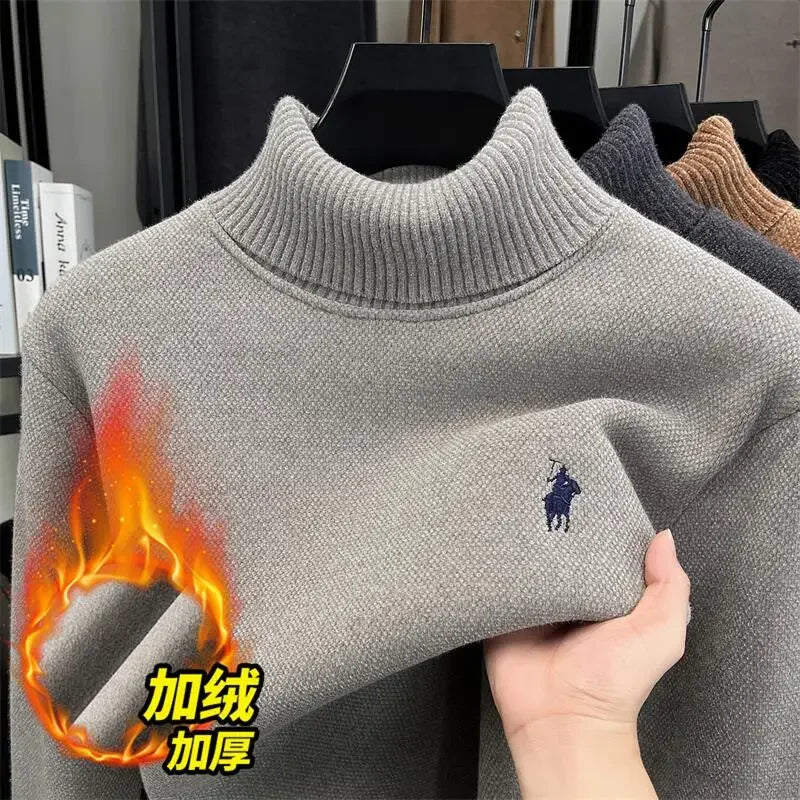 Brand Autumn/Winter New Collection: Lapel High Collar Men's Embroidered Little Horse Logo Fashion Long Sleeve Sweater