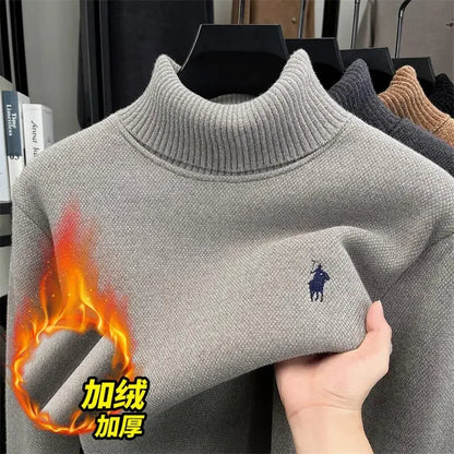 Brand Autumn/Winter New Collection: Lapel High Collar Men's Embroidered Little Horse Logo Fashion Long Sleeve Sweater