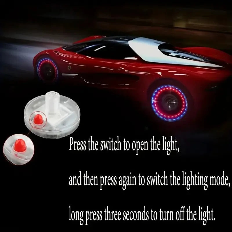 4pcs Solar-Powered LED Wheel Lights for Cars & Motorcycles - Smart Tire Valve Caps with 4 Modes No Battery Required