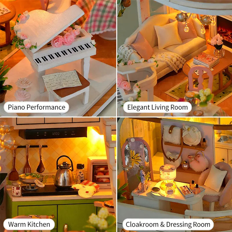 DIY Wooden Doll House Casa Miniature DollHouses Duplex Apartment Model Kits With Furniture LED Lights For Friends Birthday Gifts