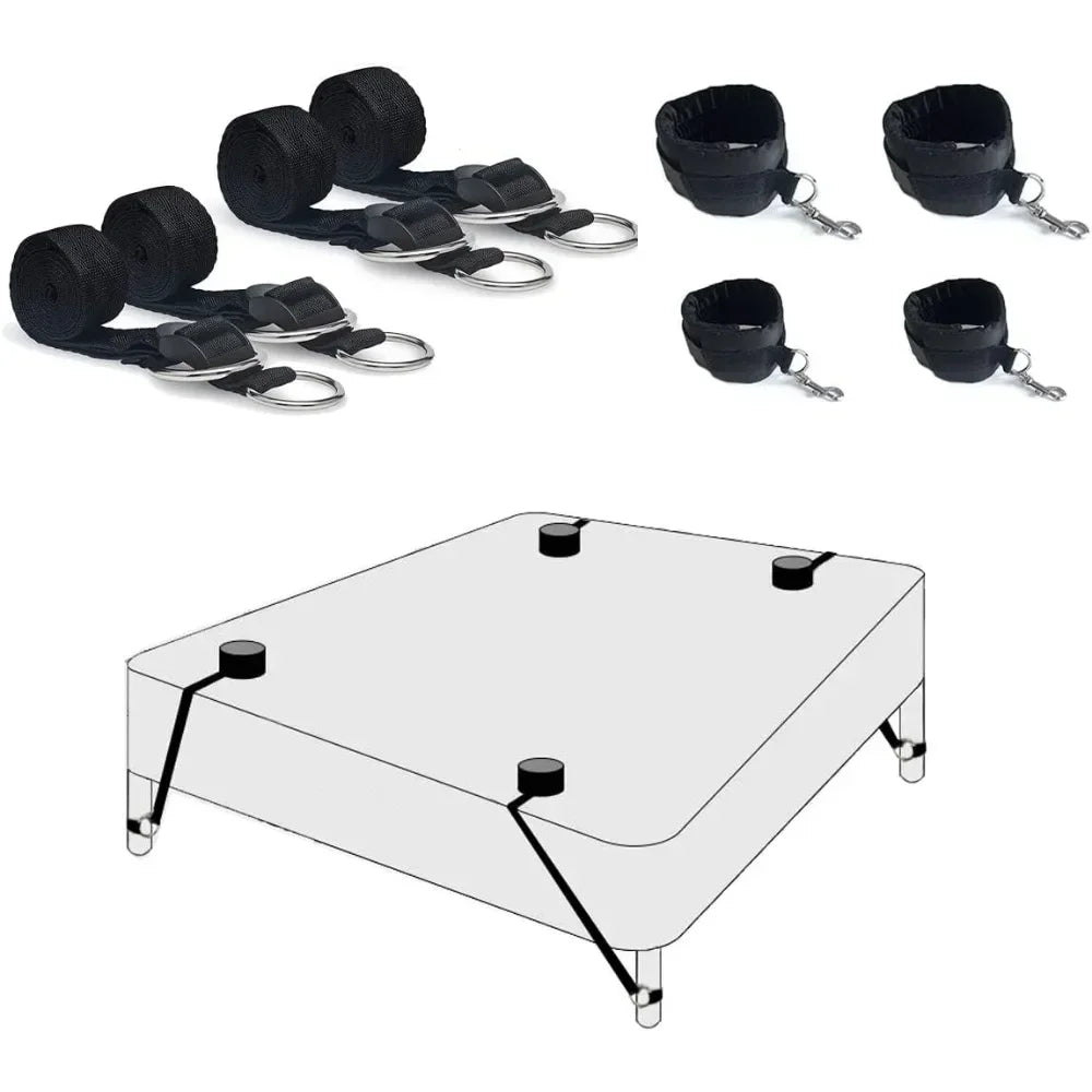 BDSM Bed Restraint Kit Sex Bondage Adult Toys for Couples with Handcuffs Wide Strap, Adjustable Length Quick Installation