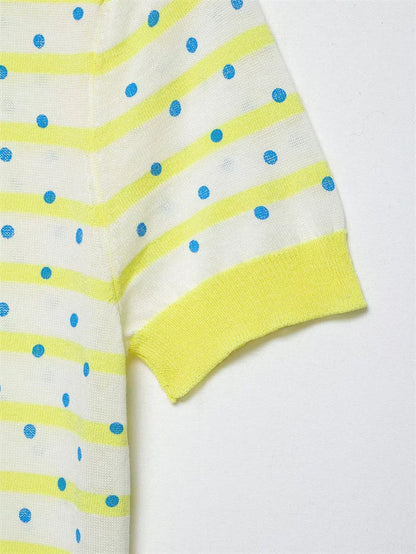 Women's Top 2026 New Fashion Summer Polka Dot Striped Knit Top Elegant Chic Vacation Style Ladies Top
