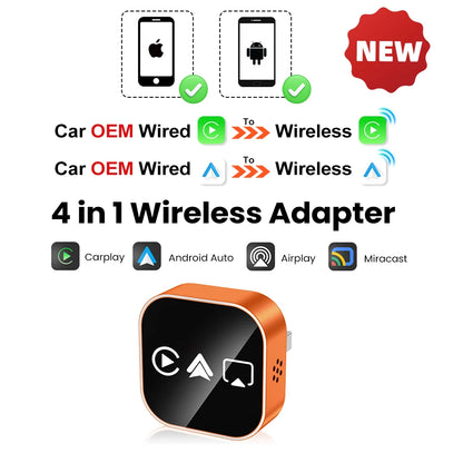 2026 Upgrade 4-in-1 Wireless Carplay Mirror Link Adapter Wired to Wireless Android Auto Plug & Play 5GHz WIFI For Wired Carplay