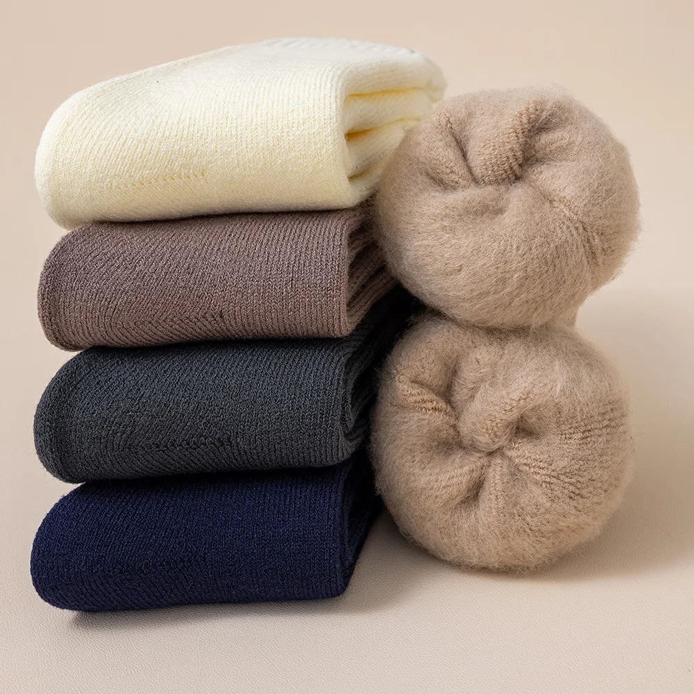 Winter Men's Merino Wool Long Socks Thick Warm Large Size High Quality Harajuku Retro Snow Casual Antifreeze Pure Cashmer 5 Pair