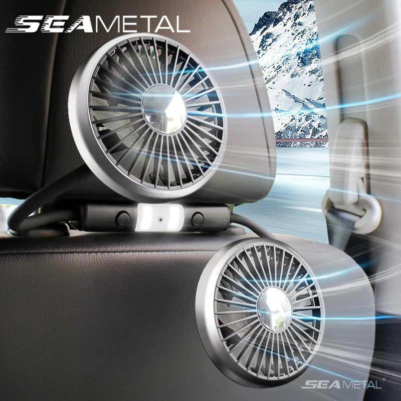 SEAMETAL Dual Head Car USB Fan Cooling Air Fan 3-Speed 360 Degree Adjustable Auto Headrest Fan for Summe Car Accessories