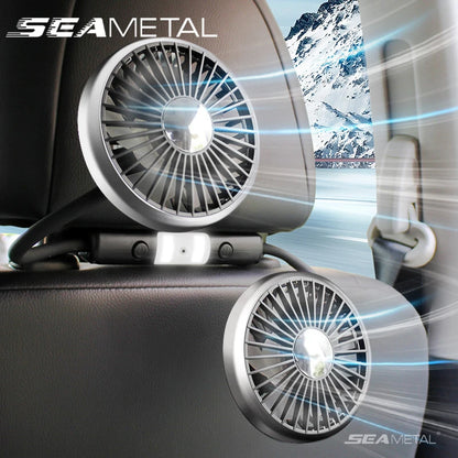 SEAMETAL Dual Head Car USB Fan Cooling Air Fan 3-Speed 360 Degree Adjustable Auto Headrest Fan for Summe Car Accessories