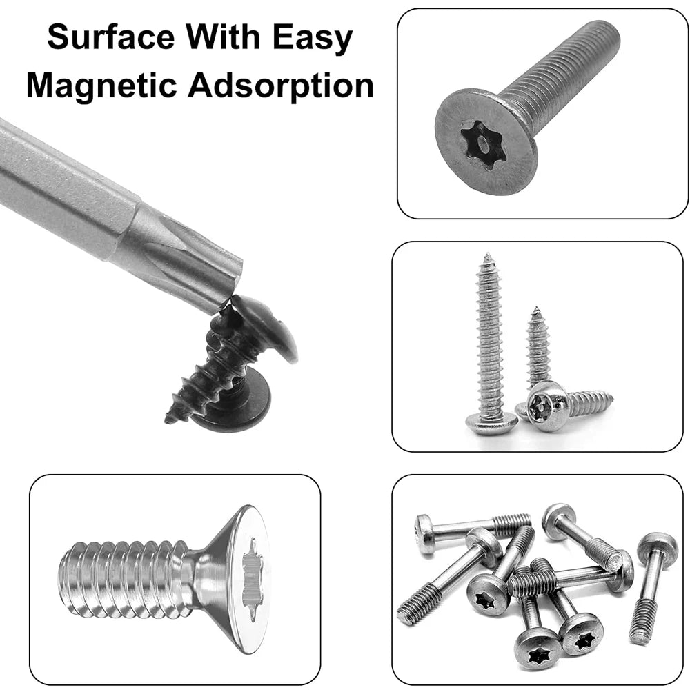 11PCS Torx Head Screwdriver Bit Set Magnetic 1/4" Hex Shank S2 Steel 3 Inch Long Drill Bits Security Torx Bits T6-T40 50/100mm