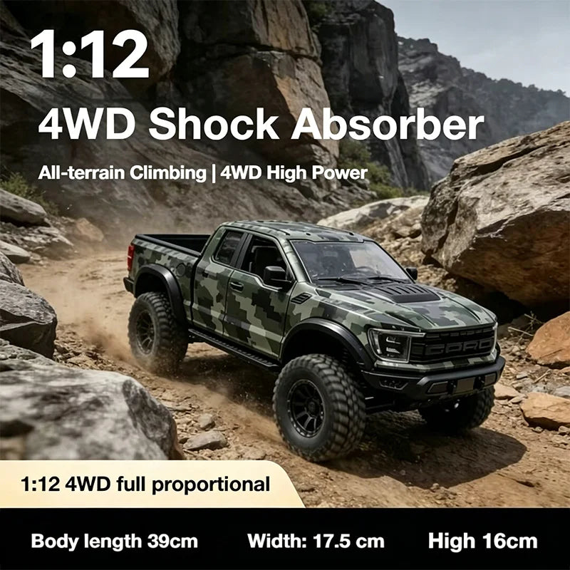 HX New F-150 Raptor 1:12 Large Scale 4WD Off-Road Vehicle Pickup Truck Remote Control Model Car RC Climbing Car Toy F150 Raptor
