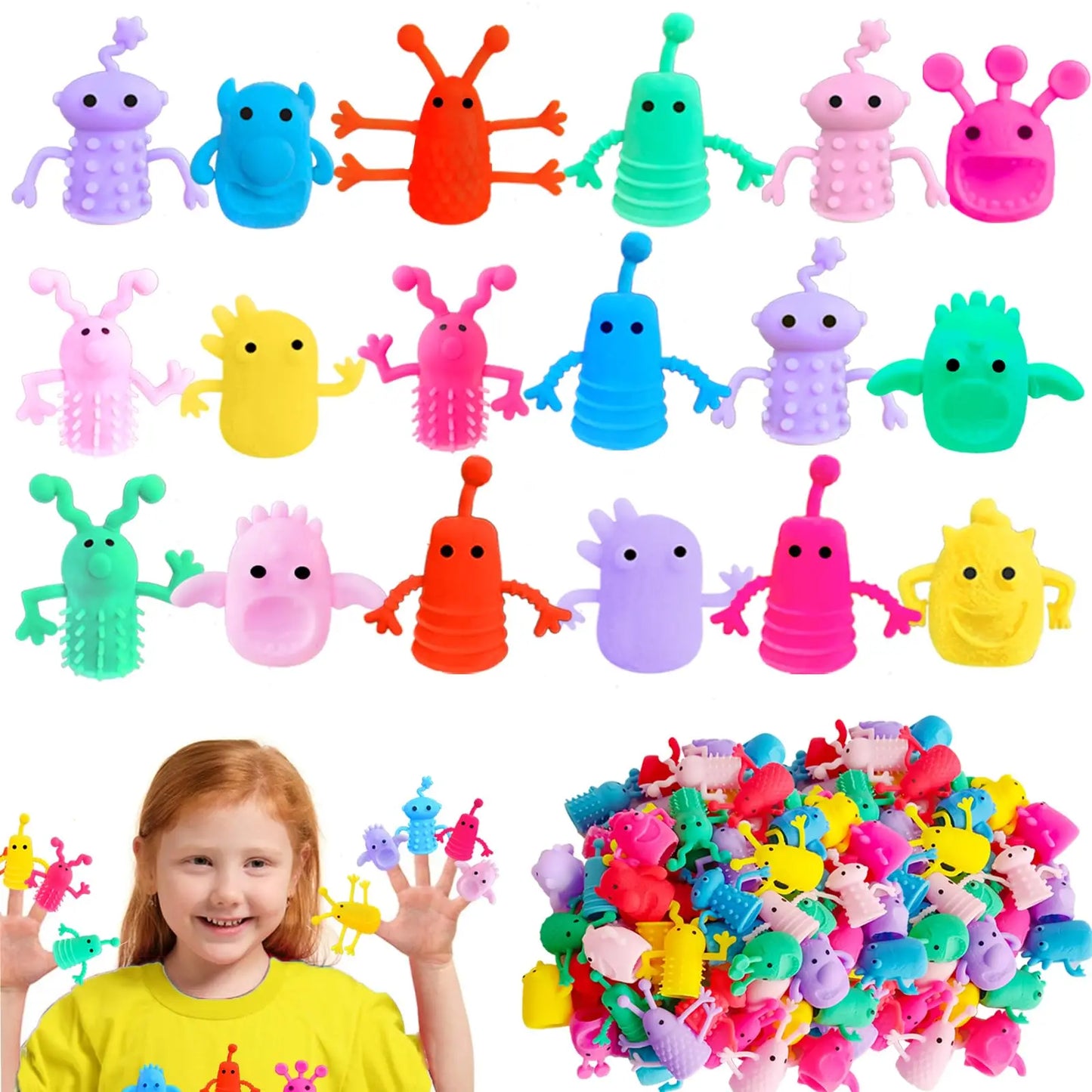 20/40/60pcs Monster Finger Puppets Toys,Cute Rubber Finger Doll Toys,Mini Rubber Stretchy Fidget Bath Toy for Party Favors