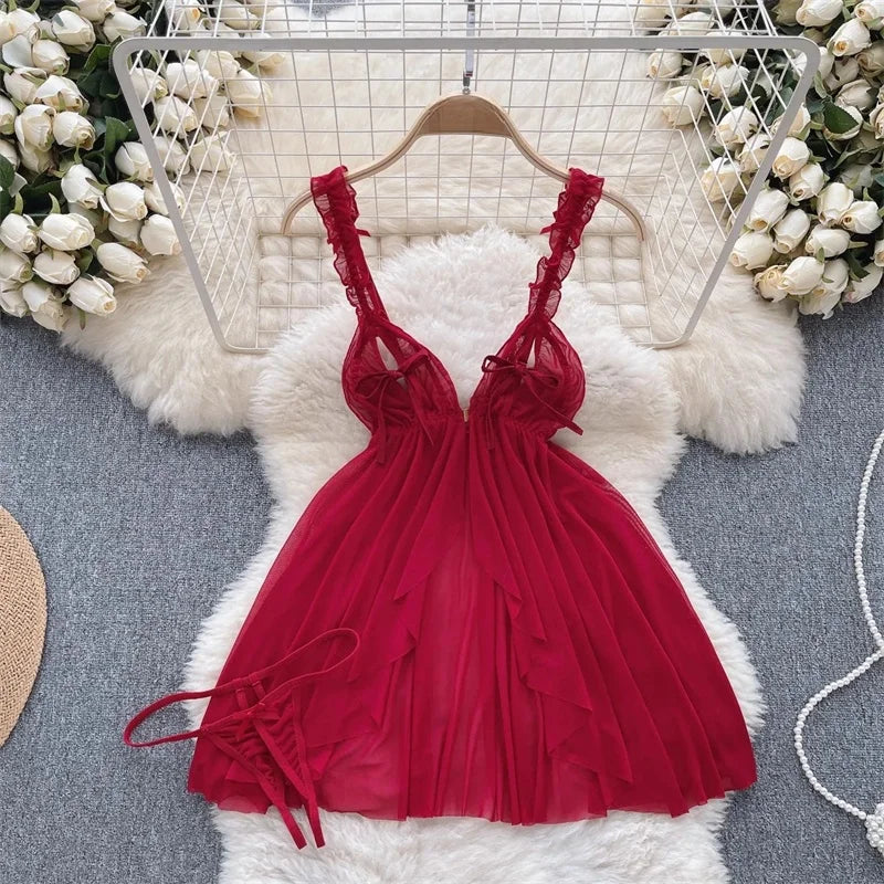 Sexy Lace Strap Jumpsuit Slim Fit Transparent Women's Pajamas Halter Playsuit Erotic Lingerie Catsuit Backless Hollowed Bodysuit