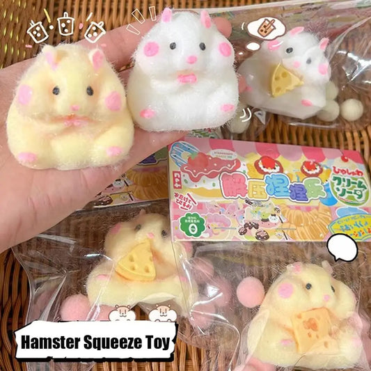 Lovely Hamster Squishy Toy Soft Mochi Squeeze Toy Fuzzy Cute Hamster Handmade Fidget Toy Stress Relief Toy Gift for Kids Adult