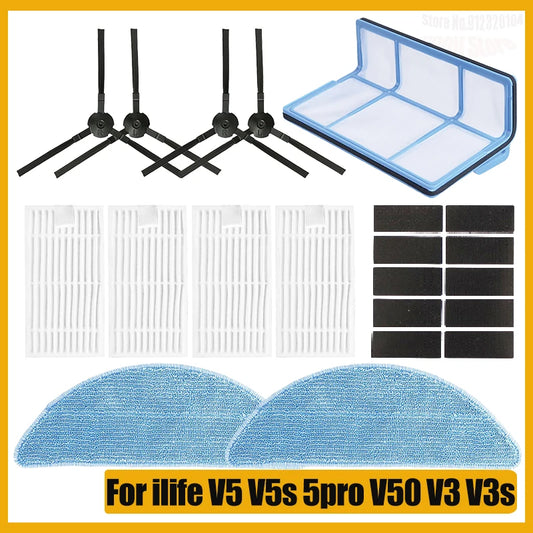 For ilife v5s v5 pro x5 V5 V3 v5s pro V50 V55 side Brush hepa Filter Mop Cloth magic paste accessories  vacuum cleaner parts