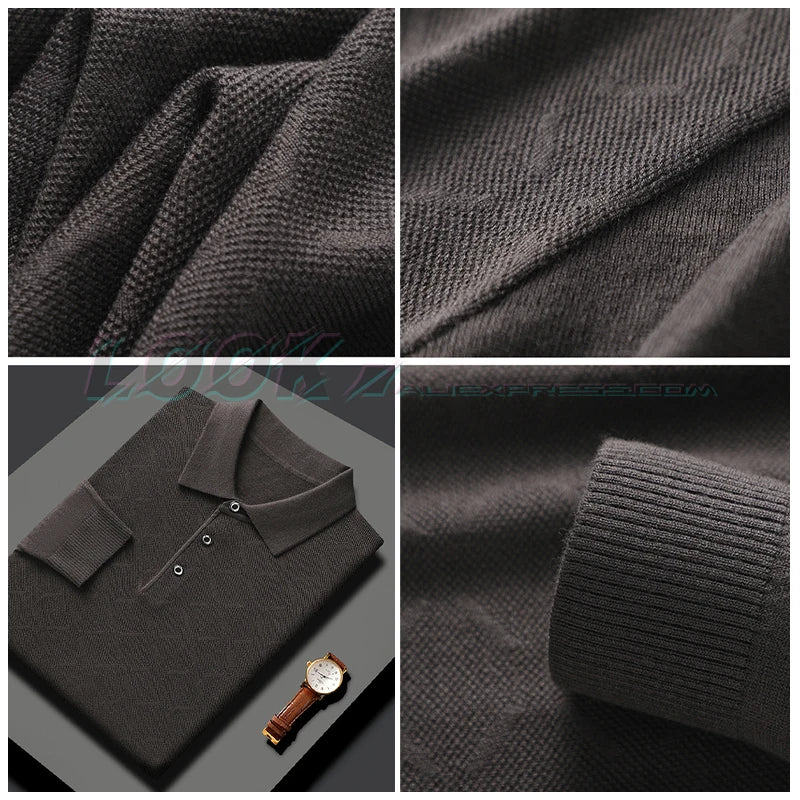 2023 High-End Polo Shirt for Men High Quality Wool Blend Fashionable Embroidered Long Sleeve Tee Korean Style Casual Menswear
