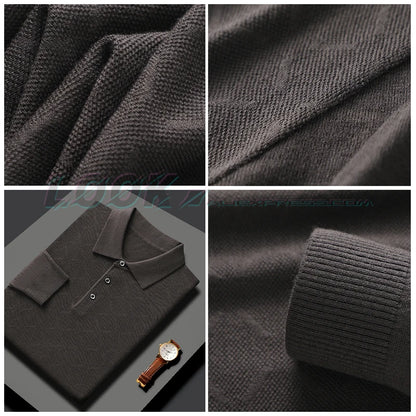 2023 High-End Polo Shirt for Men High Quality Wool Blend Fashionable Embroidered Long Sleeve Tee Korean Style Casual Menswear