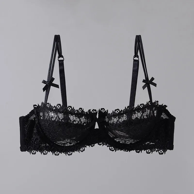 Women New Fashion Sweet Spicy Lace Lingerie Set Ultra Thin Half Cup Push Up Bra Soft Underwire Comfortable Top