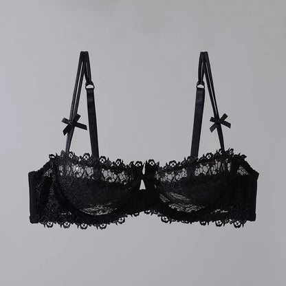 Women New Fashion Sweet Spicy Lace Lingerie Set Ultra Thin Half Cup Push Up Bra Soft Underwire Comfortable Top