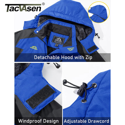 TACVASEN Winter Fleece Lining Parka Waterproof Mens Ski Snowboard Jackets Windproof Removable Hoodie Coats Casual Windbreaker