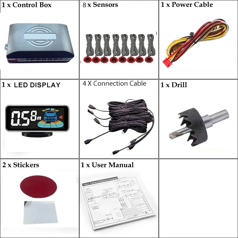 Multi Radar Parking Sensor Kit Backlight LED Display Multi Language Voice Reverse Detector 6/8 Sensors Universal Auto Safety