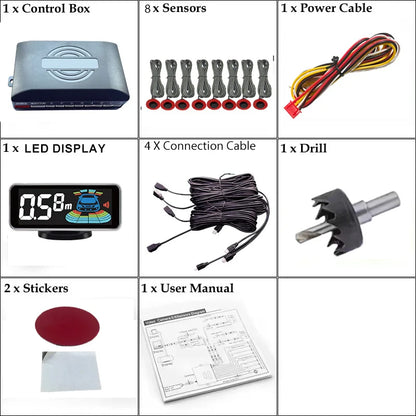 Multi Radar Parking Sensor Kit Backlight LED Display Multi Language Voice Reverse Detector 6/8 Sensors Universal Auto Safety