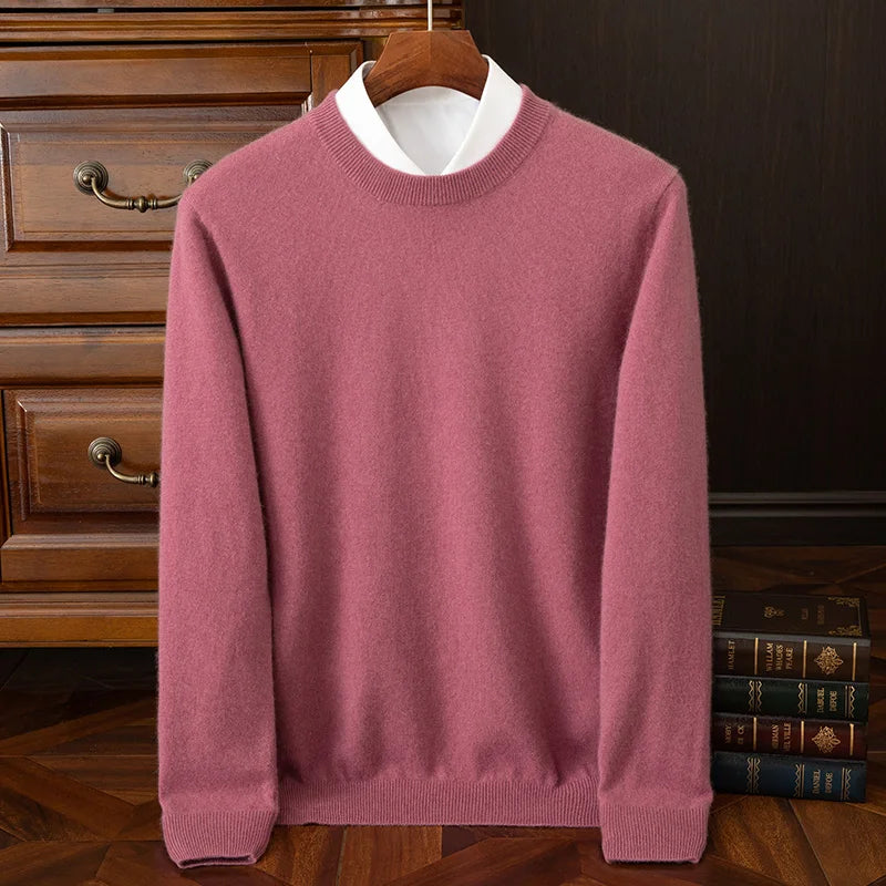100% cashmere men's pullover business casual solid color knitted sweater loose Pull round neck Tops basic versatile Jumper