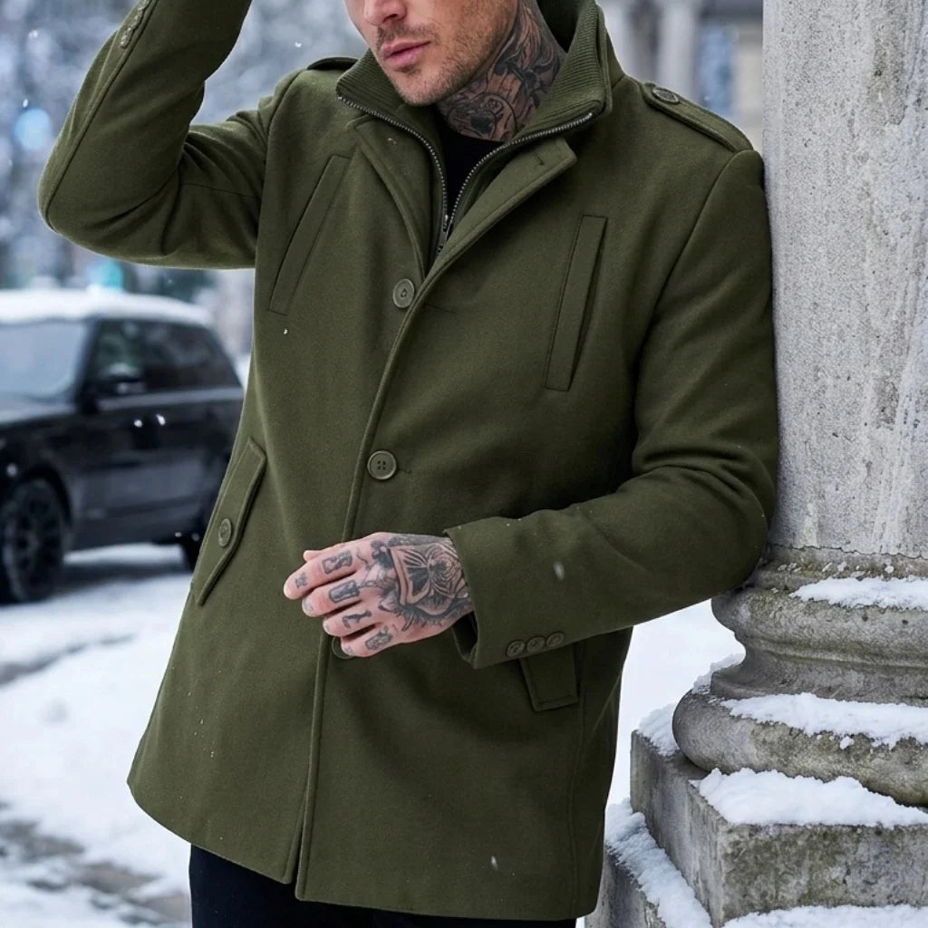 New Autumn-Winter Men's Double-Layered Trench Coat Multi-Pocket Windproof Design Business Casual to Streetwear Mans Wool Blends