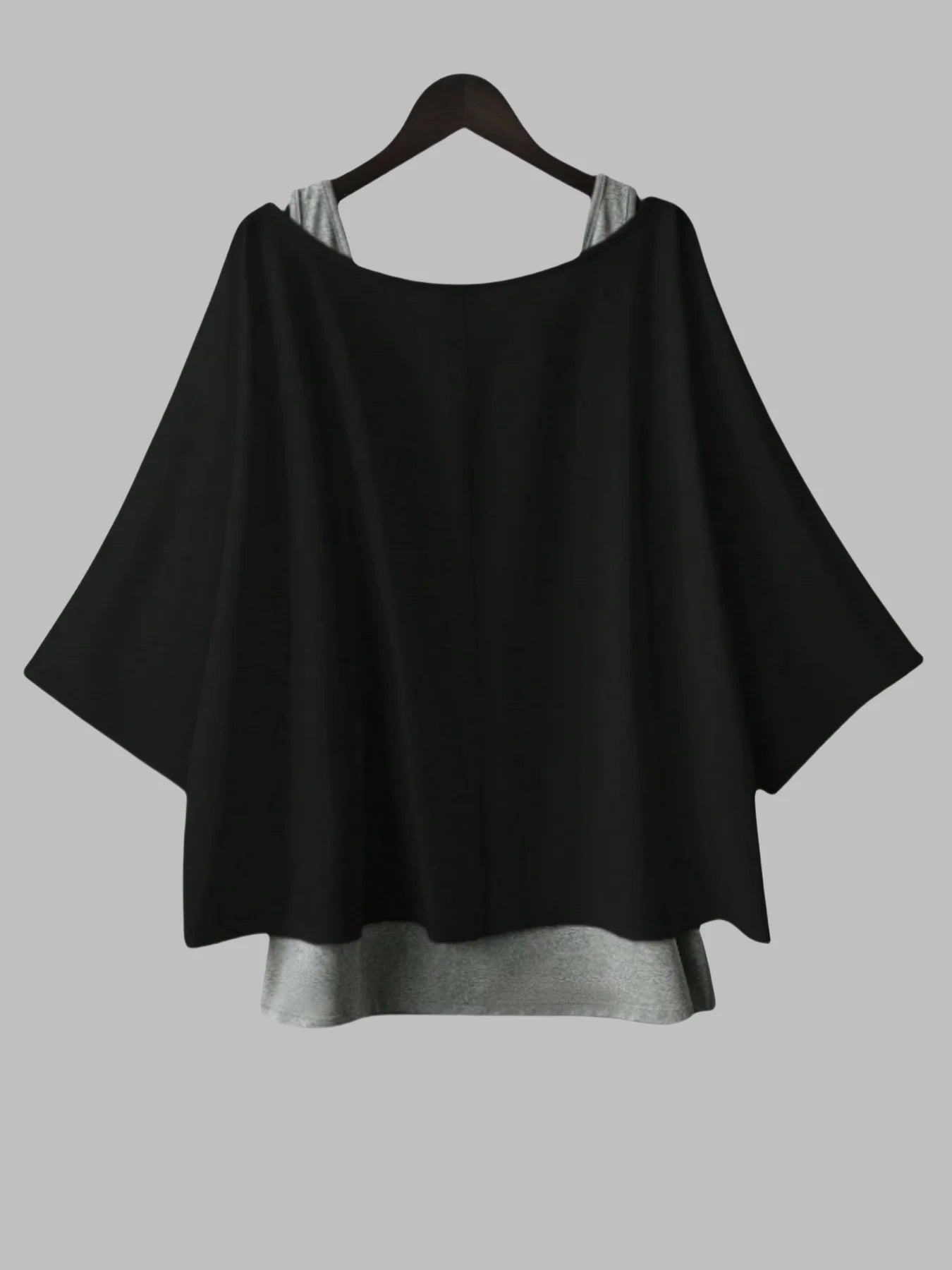 Plus Size Women's Batwing Sleeve Tops Loose Fit Layered Look Blouse with Built-in Inner Tank