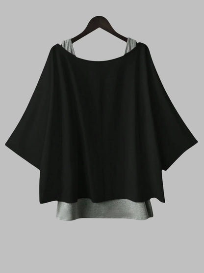 Plus Size Women's Batwing Sleeve Tops Loose Fit Layered Look Blouse with Built-in Inner Tank