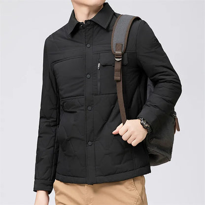 Men's 100% Wool-Filled Turn-Down Collar Cotton Jacket - Light Khaki (Black/Navy) M-3XL | Autumn Winter New Thickened Warm