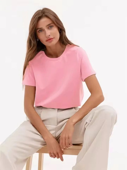 4 Colors 95% Cotton T Shirts for Women Casual O-Neck Short Sleeve Loose Tees Soft Breathable Daily Wear Comfortable Daily Tops