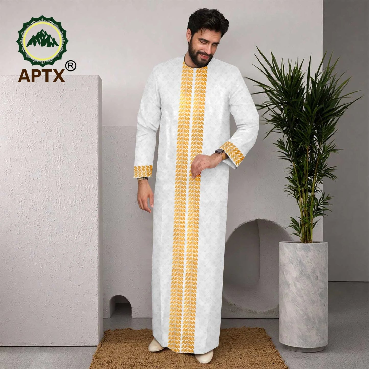 APTX Muslim Men Robe Abaya Long Sleeve Embroidery Festival Set Casual Men 3-Pcs Suit Abaya Middle East Arab Clothes