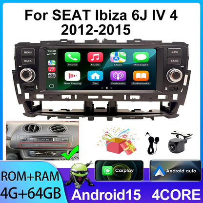 Android 15 Car Radio for SEAT Ibiza 6J IV 4 2012-2015 6.86-inch Car Multimedia Video Player GPS CarPlay AndroidAuto BT