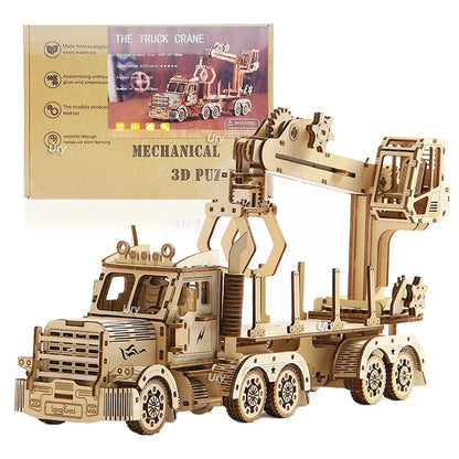 Ury 3D Wooden Puzzle Movable Retro Biplane Crane Bulldozer Handmade Assembly Truck Model DIY Toys Decoration Gift For