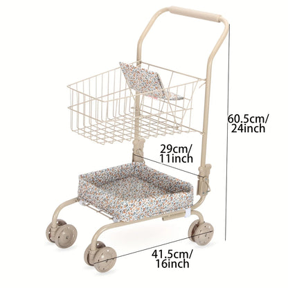 Shopping Cart Toy with Storage Bags Foldable Dollhouse Grocery Cart Pretend Play Shopping Toy Christmas Gift for Girls