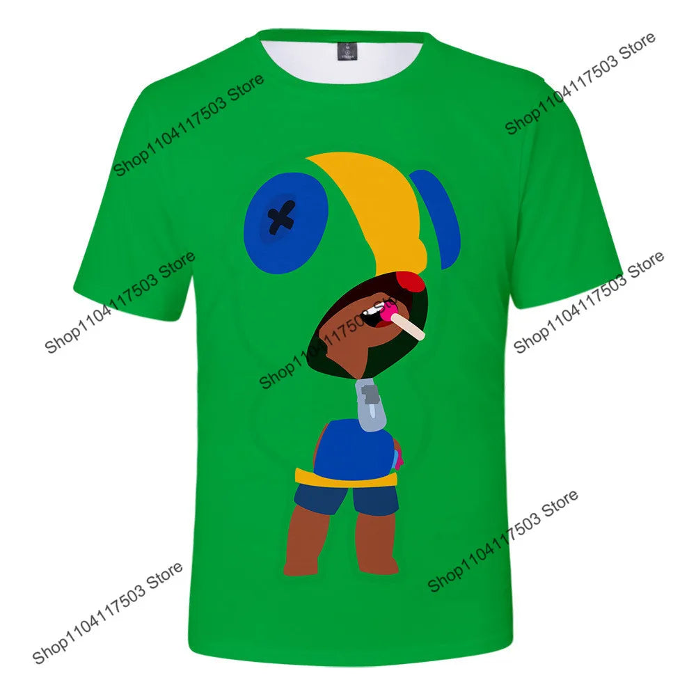 Brawler Leon Shooter Kids T-shirt Shooting Game Spike 3D Print Tshirt Boys Girls Cartoon Tops Teen Clothes
