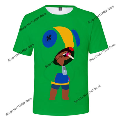 Brawler Leon Shooter Kids T-shirt Shooting Game Spike 3D Print Tshirt Boys Girls Cartoon Tops Teen Clothes