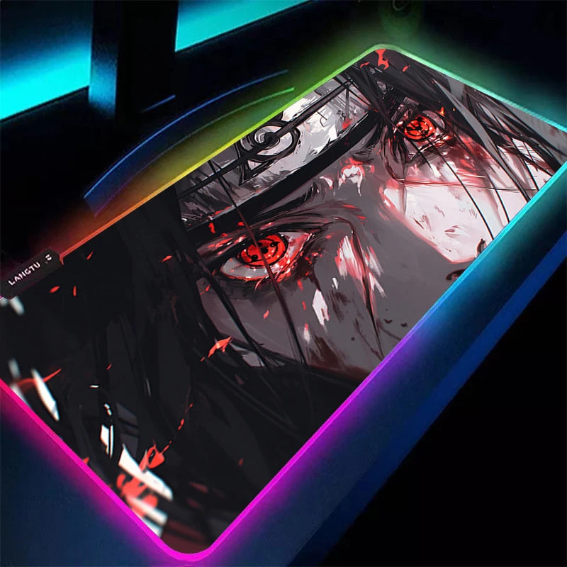 RGB Mouse Pad 90x40cm Naruto Itachi Uchiha Gaming Accessories PC Game xxl Computer Desk Mat Laptop Varmilo LED Keyboard Mousepad