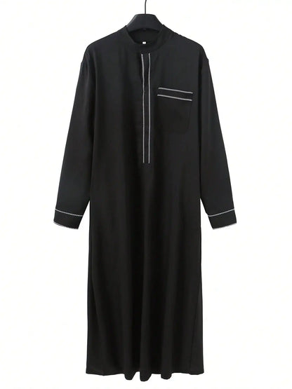 New Muslim men's Thobes Formal wear long sleeve embroidery simple men's loose casual Arabic Islamic national style loose robe