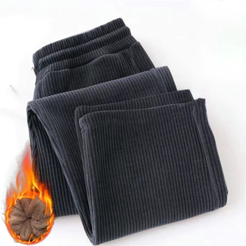 Men's Corduroy Fleece Lined Straight Leg Pants plus Size Spring Autumn Winter Loose Fit Casual Sporty Long Trousers