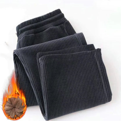 Men's Corduroy Fleece Lined Straight Leg Pants plus Size Spring Autumn Winter Loose Fit Casual Sporty Long Trousers