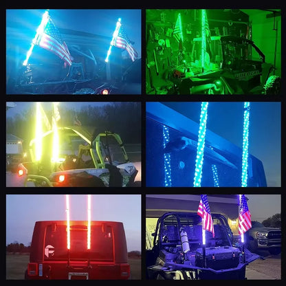 1/2 PCS 2/3/4FT LED Whip Lights RGB Waterproof Multi-Color Flagpole Lamp Bowlight for Offroad Sand Rails Buggies SxS ATV/UTV RZR