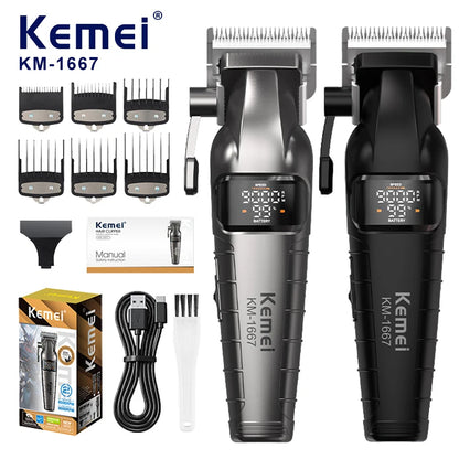 Kemei KM-1667 Trimmer Professional 10W 9000RPM Motor Rechargeable Hair Clippers DLC blades LED Display Trimmer Man