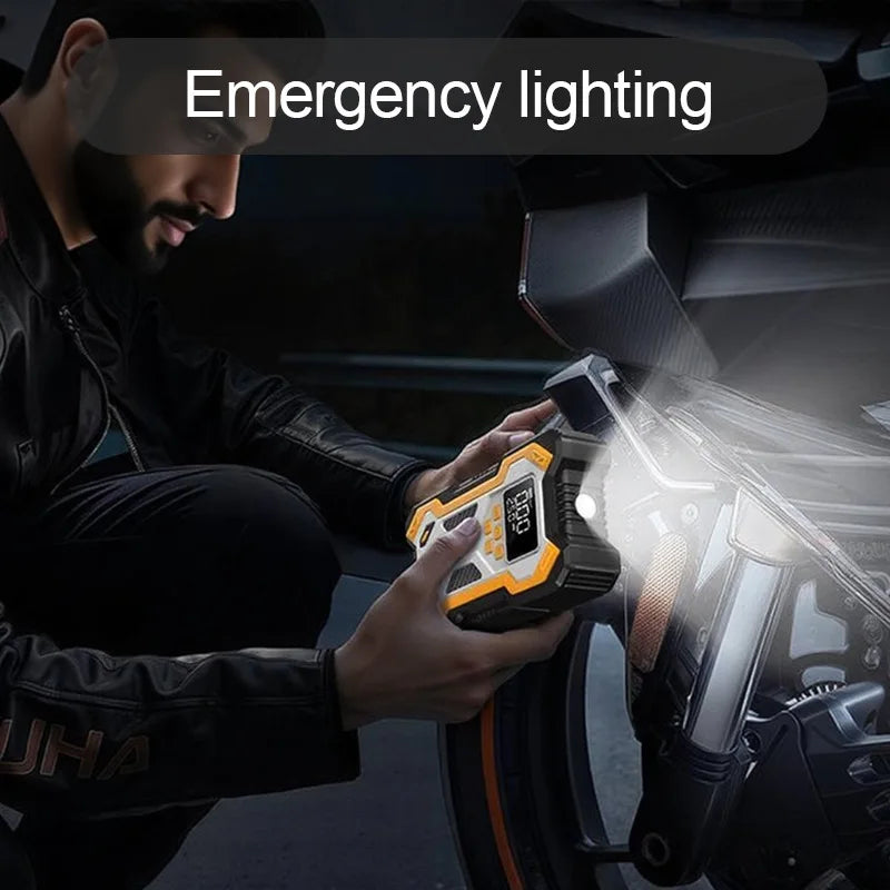 10000mAh 12V Multi-Function Car Jump Starter, Air Compressor & Wireless Power Bank Smart Clamps Gas & Diesel Cars