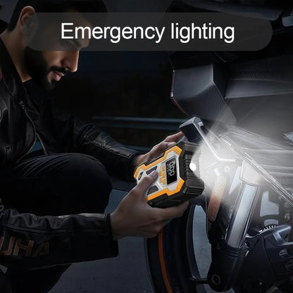 10000mAh 12V Multi-Function Car Jump Starter, Air Compressor & Wireless Power Bank Smart Clamps Gas & Diesel Cars