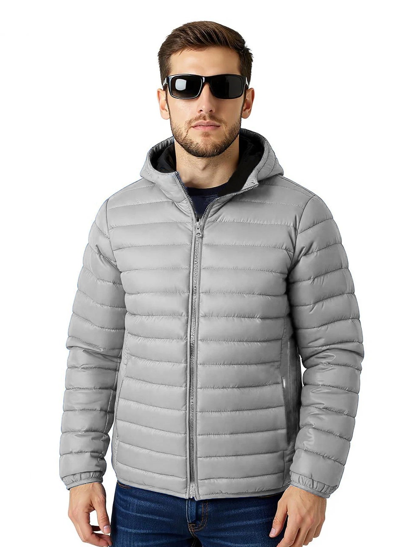 Men's Autumn and Winter Casual Cotton Jacket with Hood, Lightweight Ribbed Jacket Suitable for Outdoor Sports, Leisure and Warmth