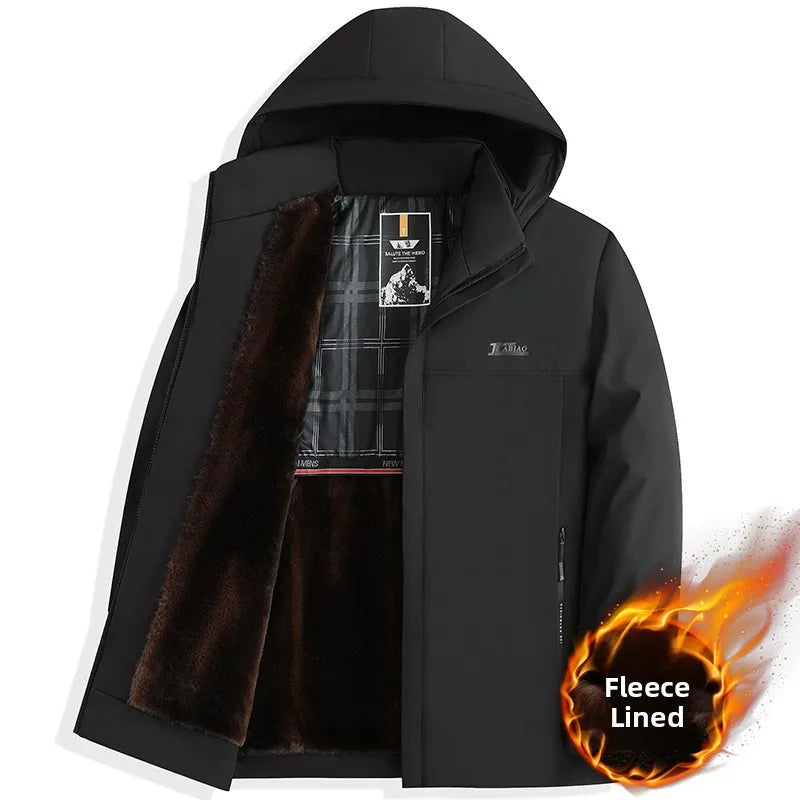 Thickened Fleece Winter Jacket Men's down Cotton Coat Detachable Hood Parka Dad Clothes Cotton Jacket Middle-aged Men Parka