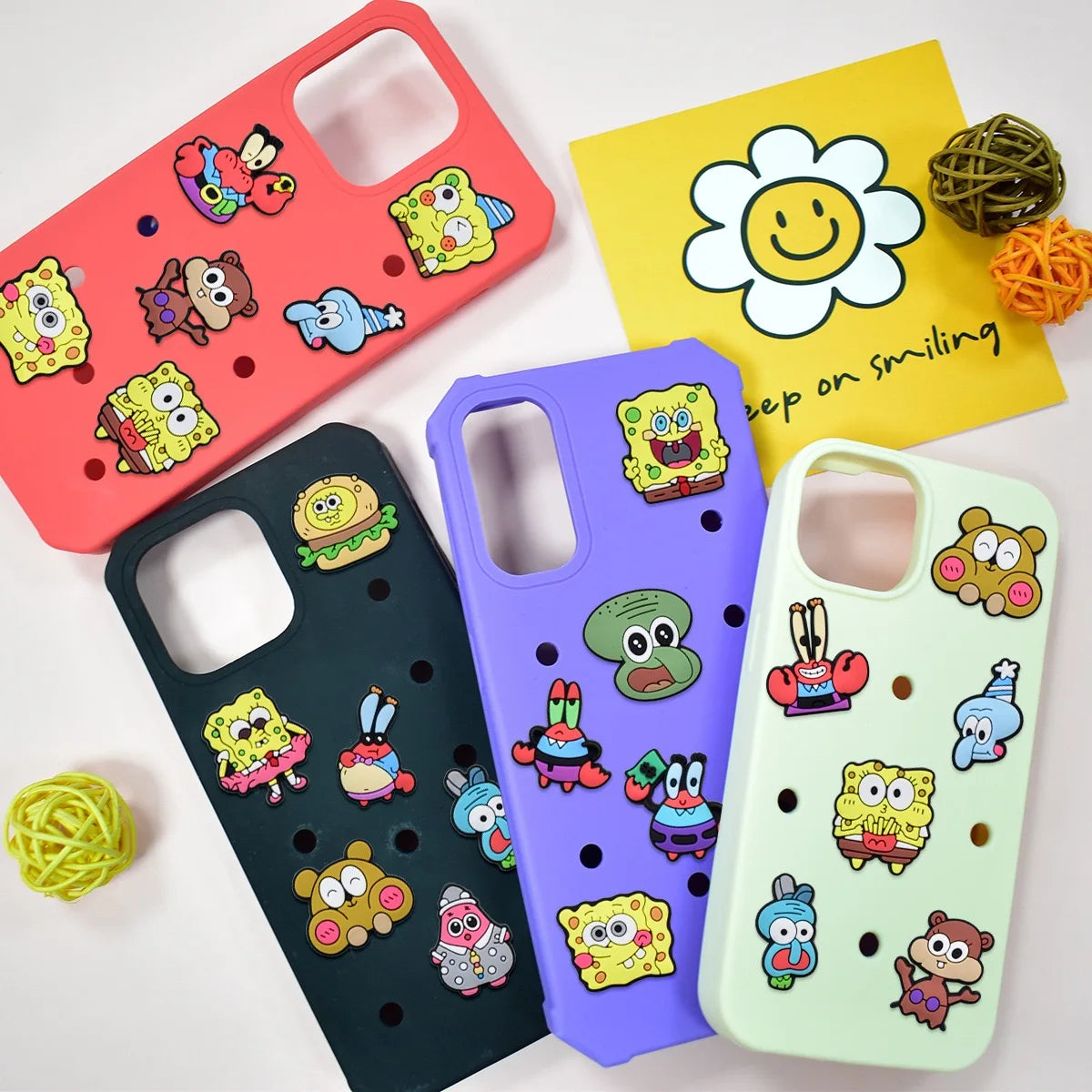 17-100Pcs Cartoon Shoe Charms Spongebob Shoes Decoration Accessories Bubble Slides Clog Sandal Buckle Kids Party Gifts