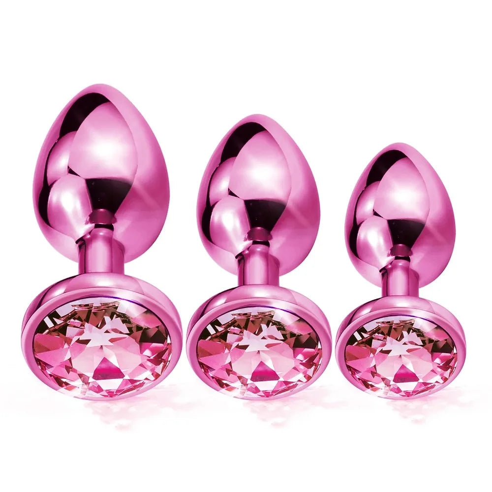 Rose Gold Rainbow Metal Anal Beads Butt Plug Set Colorful Crystal Mini Small Medium Large Anal Plug Jewelry Sex Toy Insert