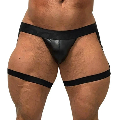Detachable Split-type Sets Mens Strap Harness Bodysuit Black Leather Men Sexy G String Thong Jockstrap Leg Bondage Gay Underwear