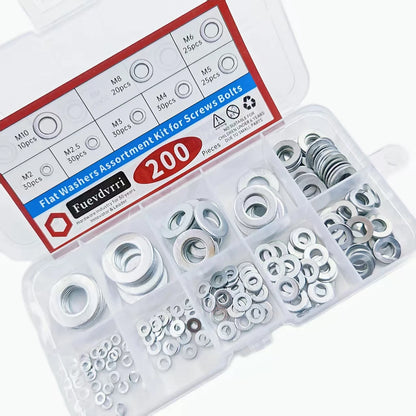 910/200pcs Flat Washers Assortment Kit (M2 M2.5 M3 M4 M5 M6 M8 M10 M12) Suitable for Home Decoration