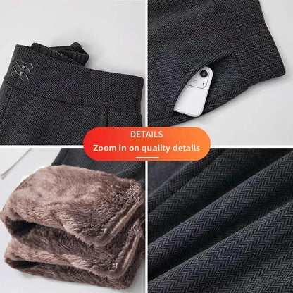 Women's Woolen Flared Pants High Waist Elastic Polyester Fiber Warm Casual Trousers for Autumn Winter 2025 New Style